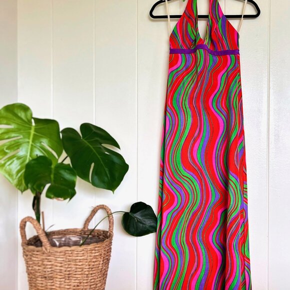 ⚡️1970s Groovy Halter Maxi Dress 🌈💫 by e-Stewart Size Small - Picture 4 of 8